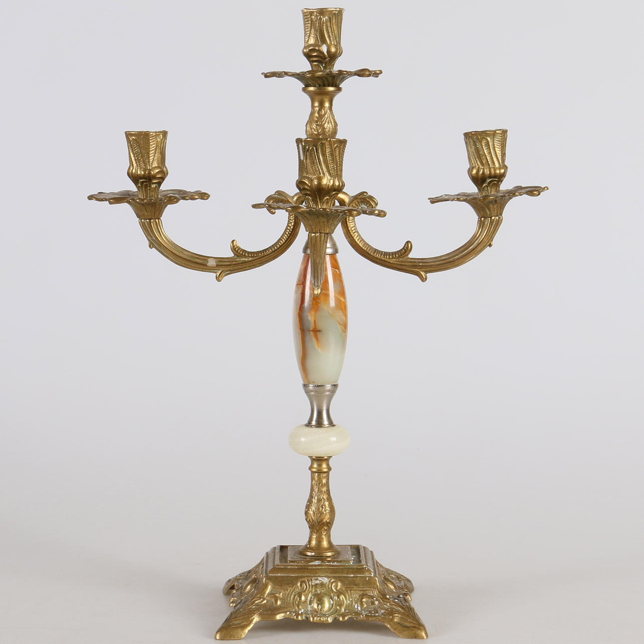 KANDELABER, mässing och alabaster, 1900-tal.