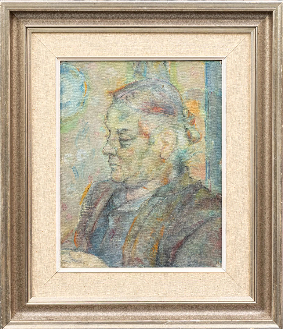 EMIL  OLSSON. OIL ON PANEL, "Faster Tina", unsigned.