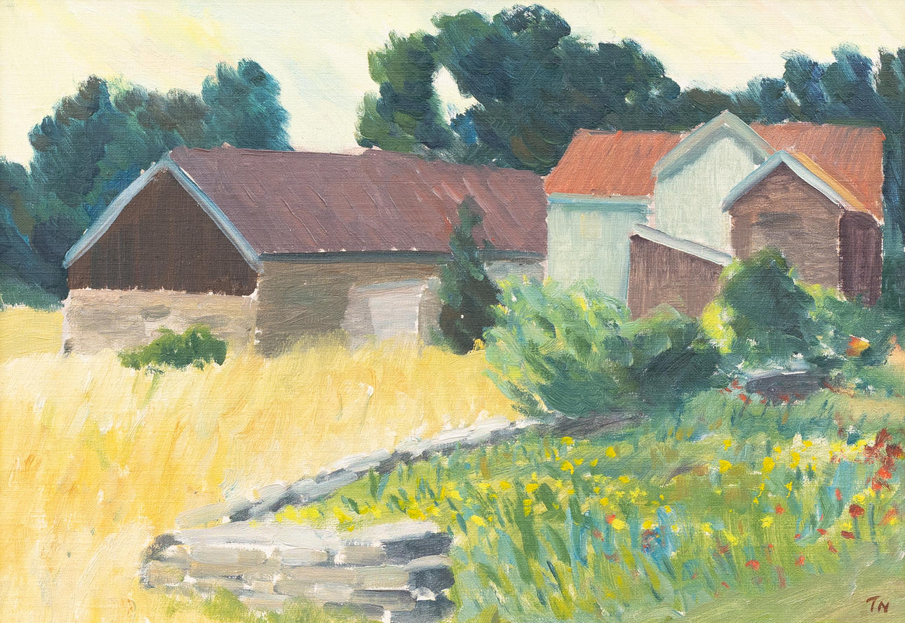 TAGE NILSSON. "Ölandsgård", oil on panel, signed.