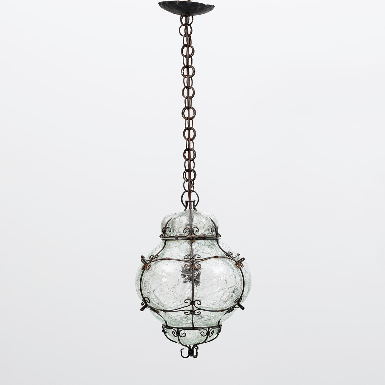 CEILING LANTERN, glass and metal, 20th century.