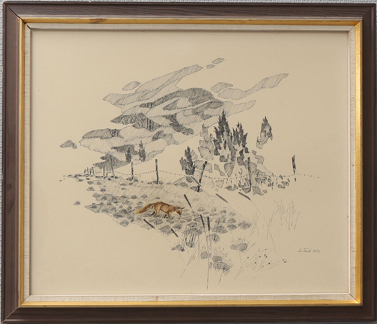LENNART FRISK. Räv i landskap, akvarell, signerad, daterad 1973.