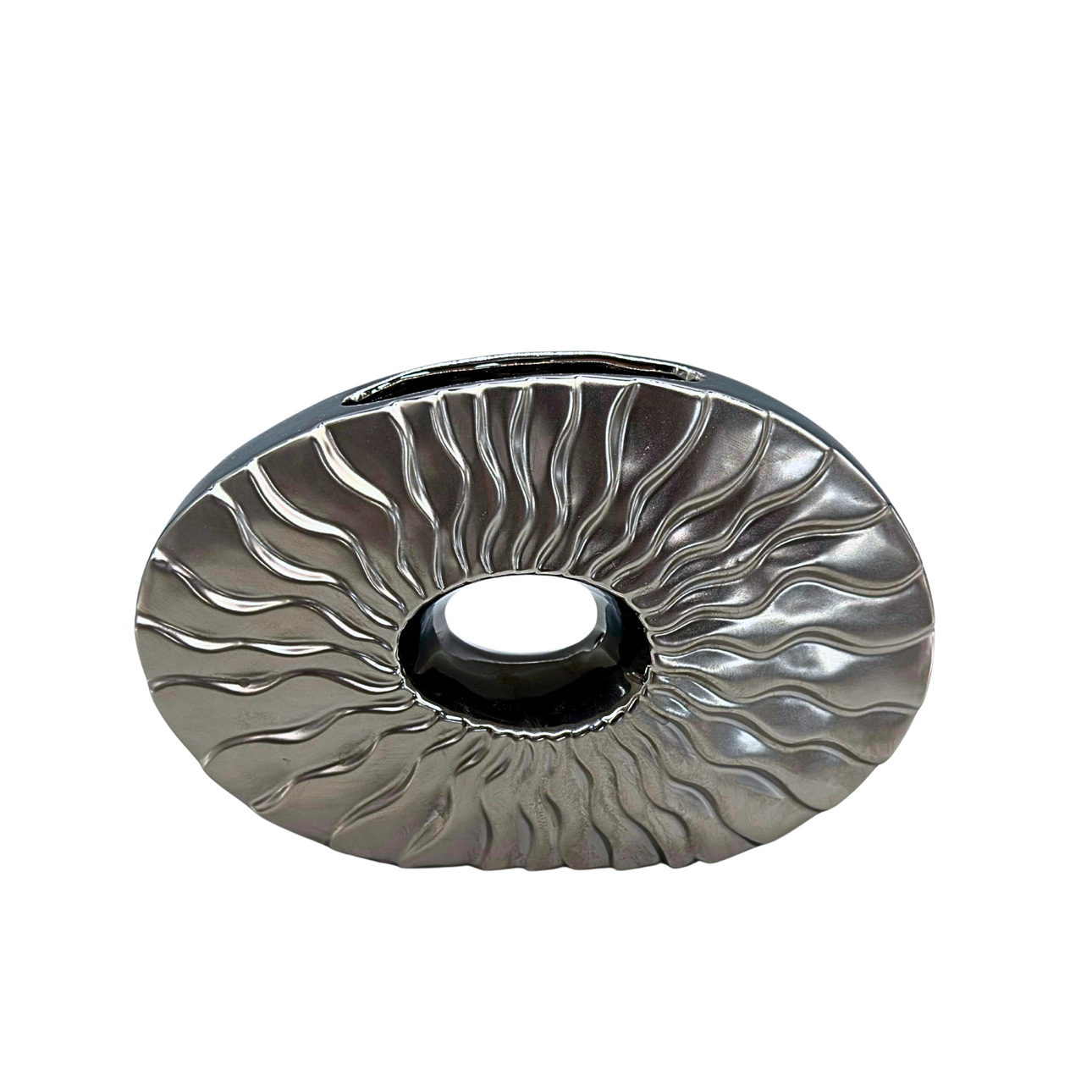 DECORATIVE VASE IN MATTE SILVER.