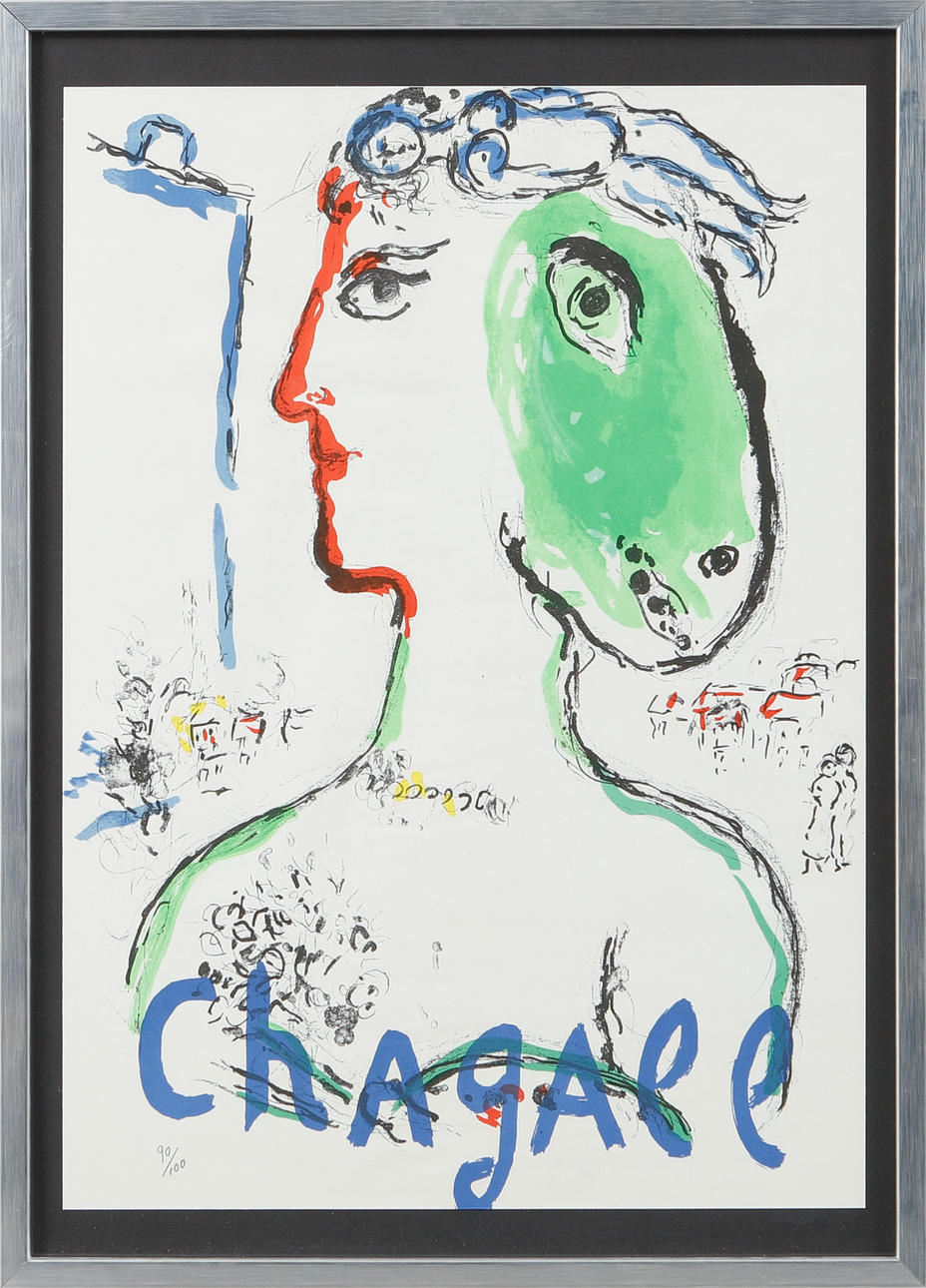 AFTER MARC CHAGALL. Composition with figures. Colour lithograph.