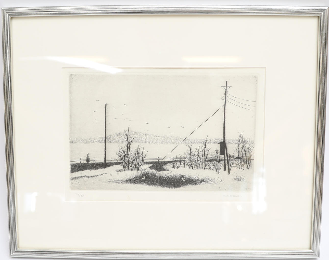 IVAR ANDERSSON. Landscape with figures, etching, signed and numbered.