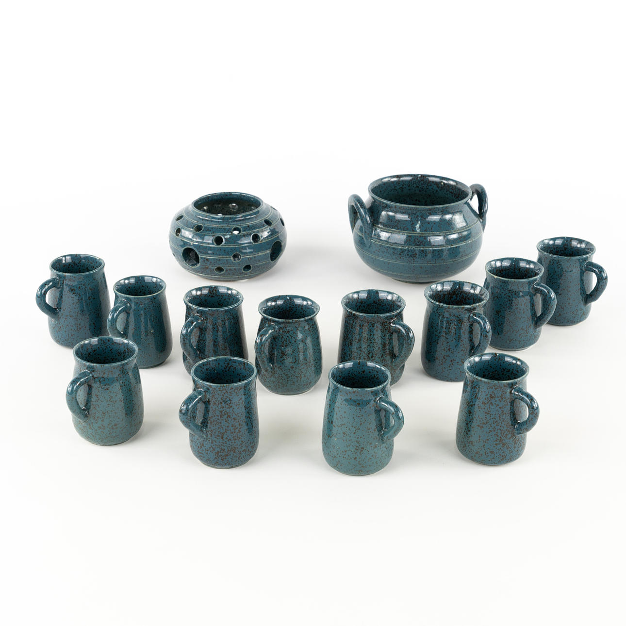 DINNERWARE PARTS, 14 pcs, glazed stoneware, signed B.P.