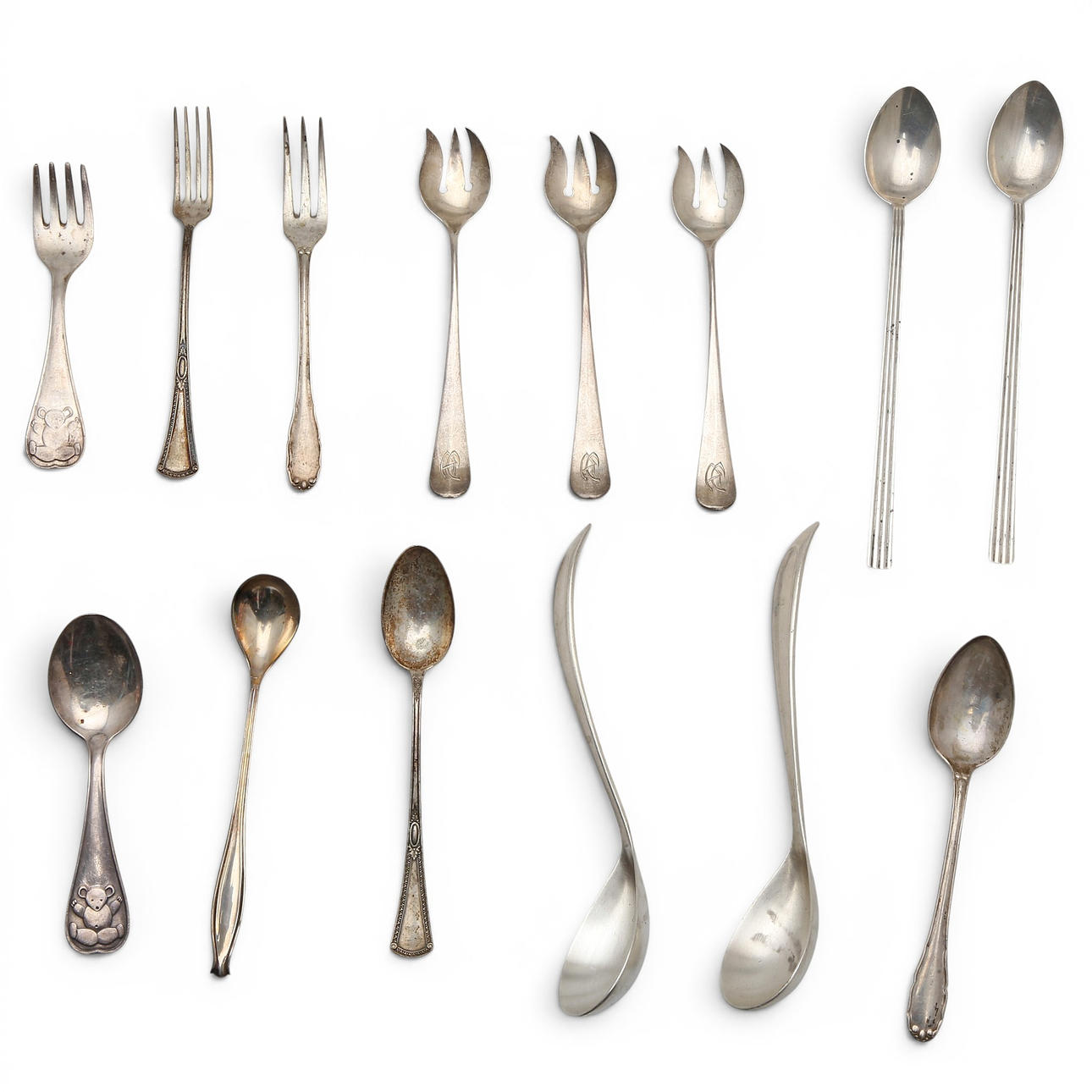 Various silver cutlery items, 20th Century.