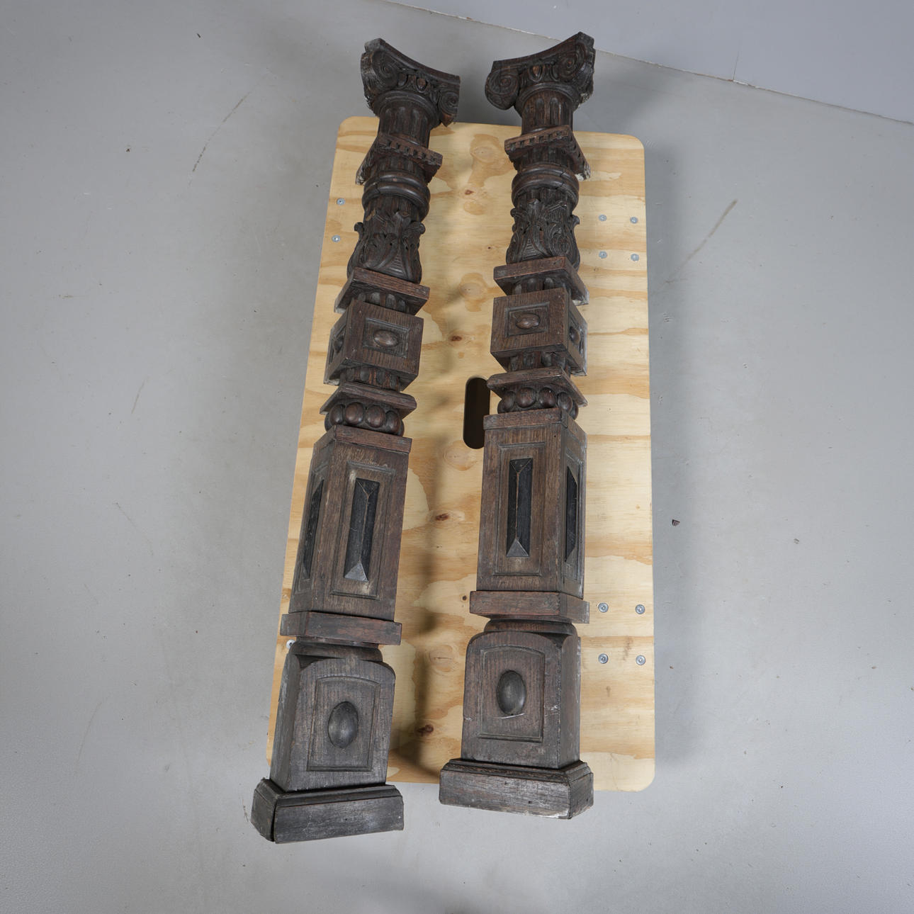A PAIR VICTORIAN OAK ARCHITECTURAL PILASTERS (2).