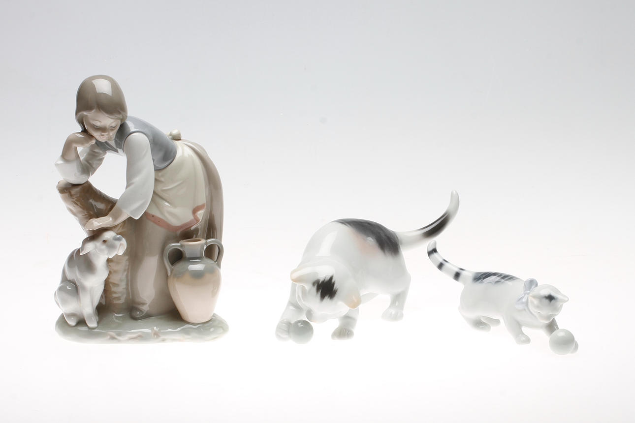 FIGURINER, 3 st. porslin, Ilmenau samt Lladro.
