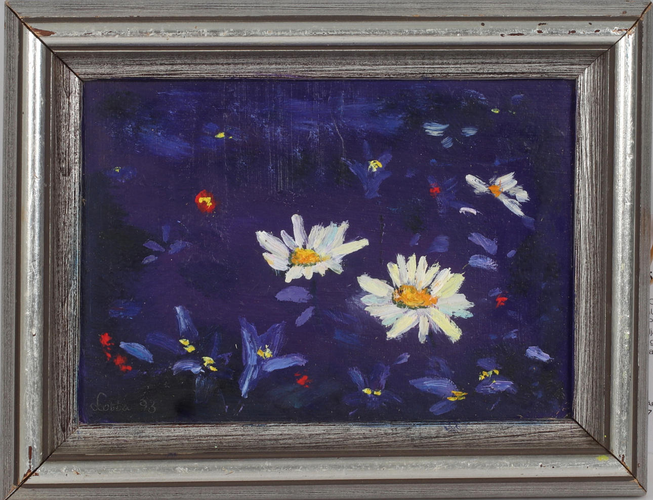 LOTTA GUSTAFSSON. "Oxeye daisies", oil on panel, signed and dated -93.