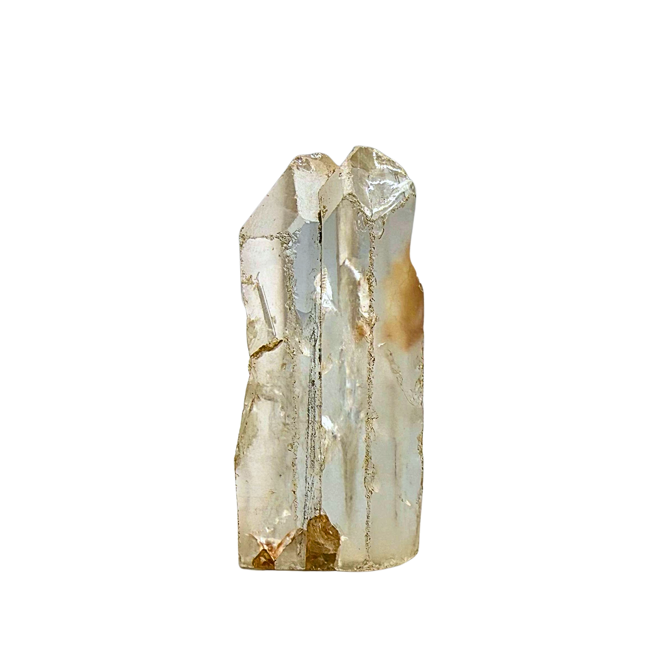 RAW ROCK CRYSTAL WITH MATTE POLISHED BASE.