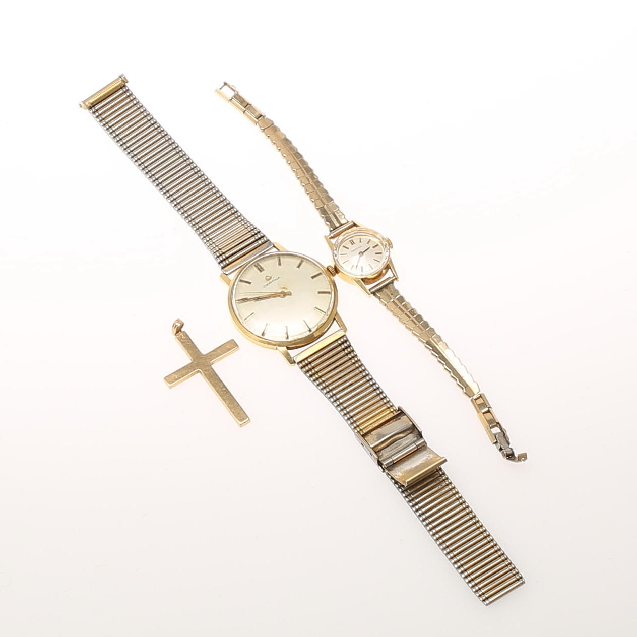 ARMBANDSUR 2 st. 14k guld. HÄNGE, kors 14k guld.