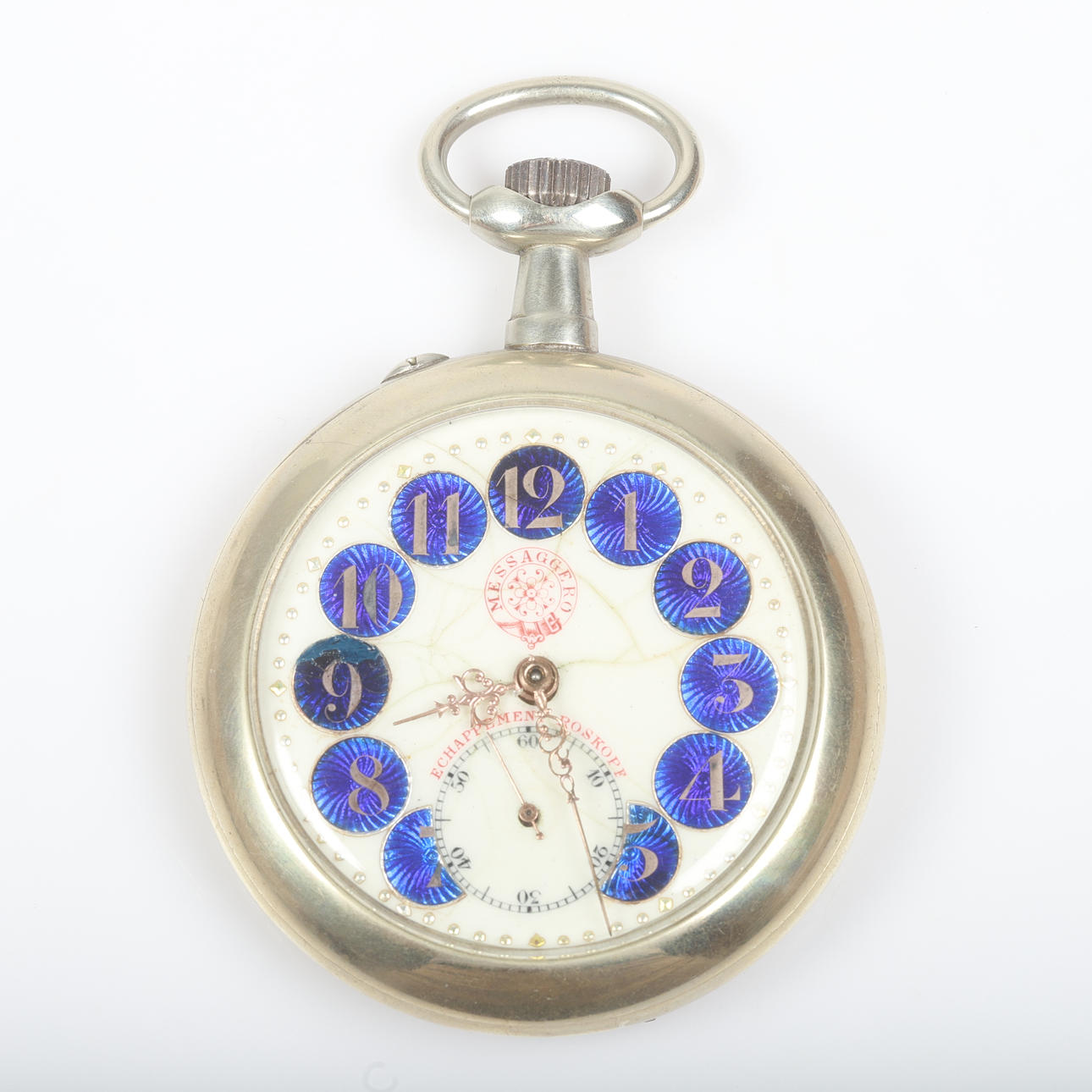 POCKET WATCH, Messaggero, white metal.