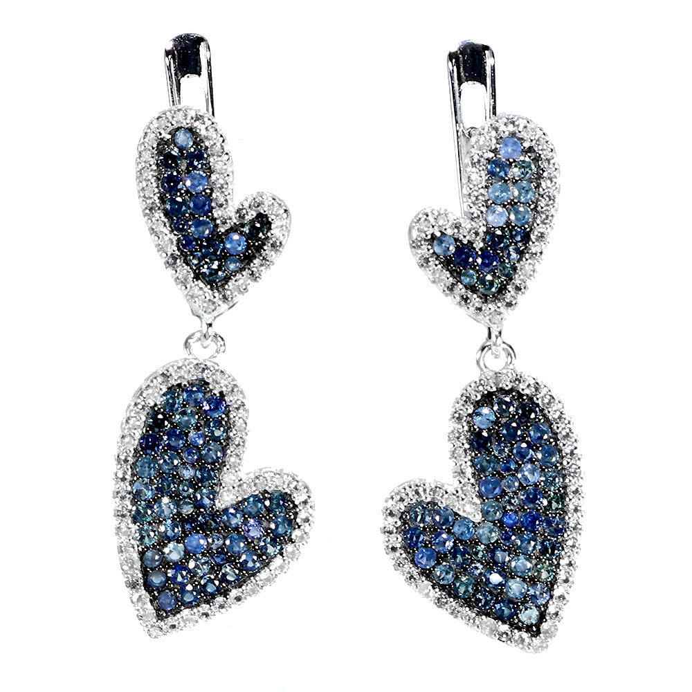 SILVER HEART SHAPED SAPPHIRE EARRINGS.