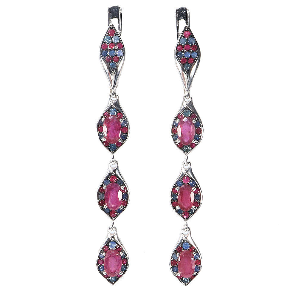 RUBY AND SAPPHIRE SILVER EARRINGS.