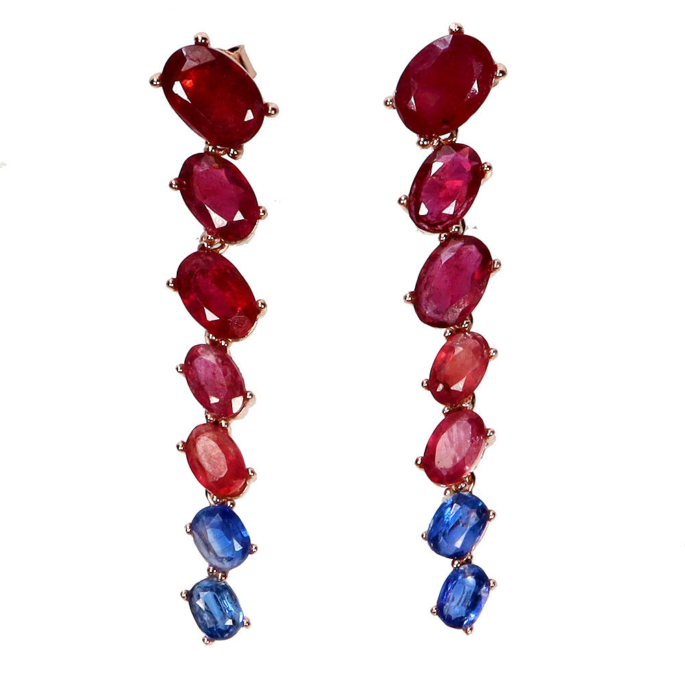 RUBY AND SAPPHIRE SILVER EARRINGS.