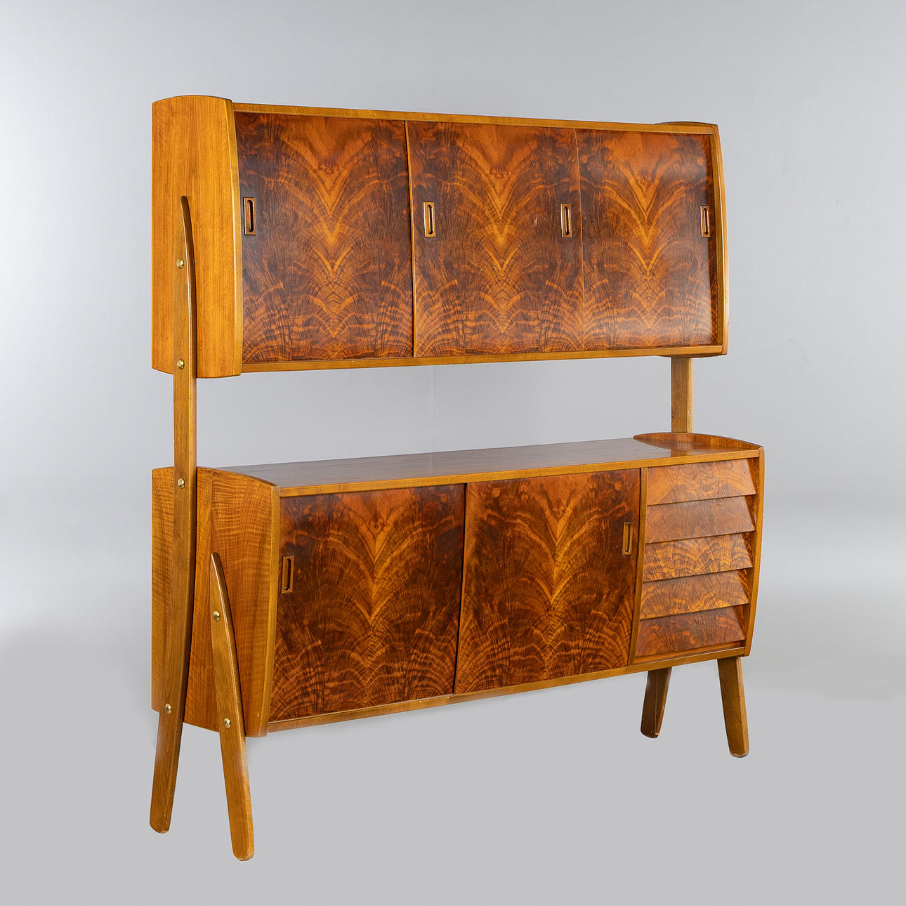 BOOKCASE, walnut veneer, 1960s.