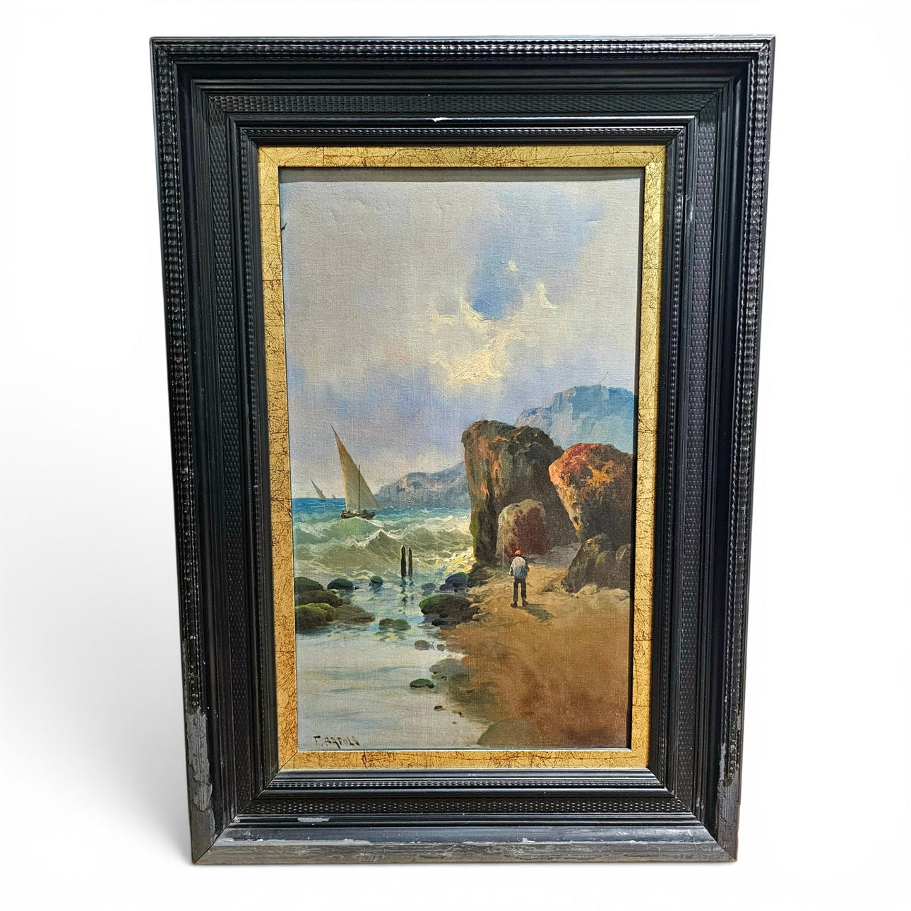 FRANCESC RAFOLS. Oil on canvas. "Landscape with figures".