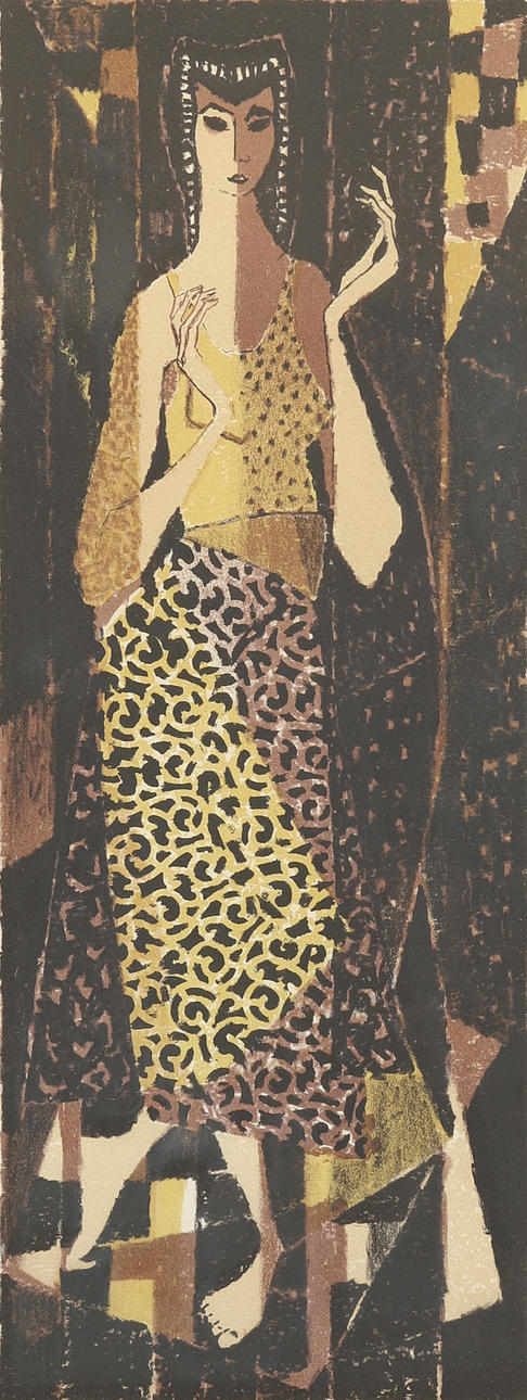 FABIAN LUNDQVIST. Woman in patterned costume, lithograph, signed.