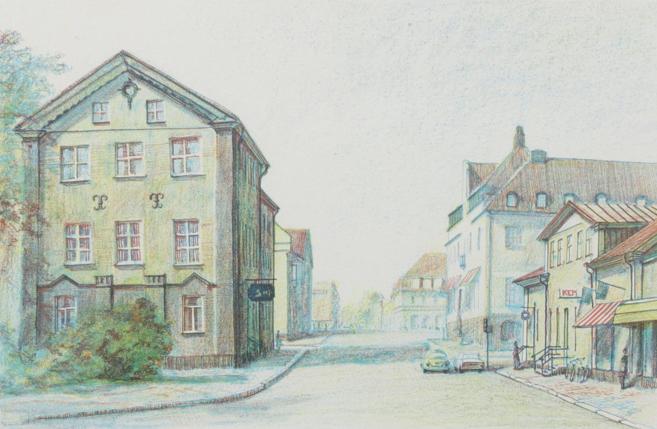 MATS ARONSSON. "Storgatan". Colour lithograph, signed, numbered 163/180 and dated 83.