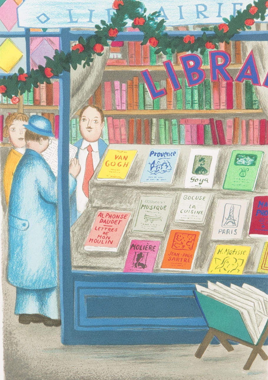 LENNART JIRLOW. Bookshop, color lithograph, signed.