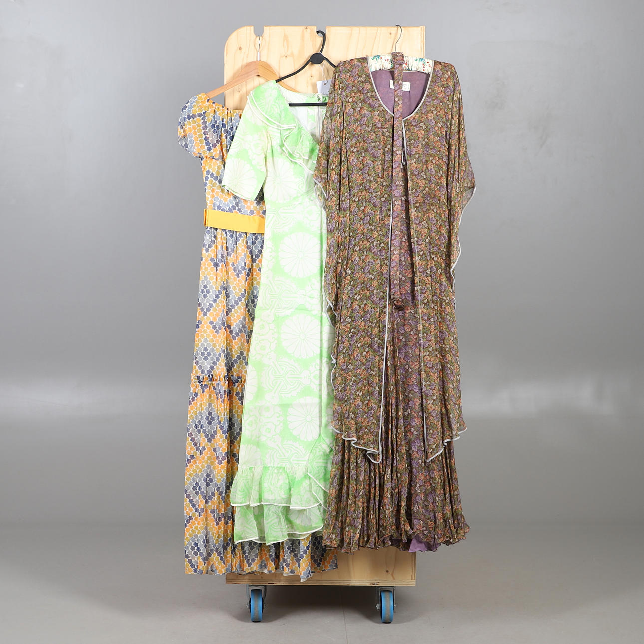 THREE 1970S BOUTIQUE LONG DRESSES INC. LES LANSDOWN LABEL.