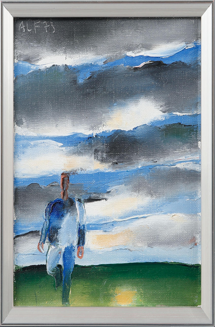 ALF OLSSON. Landscape with figure, oil on canvas, signed and dated 73.