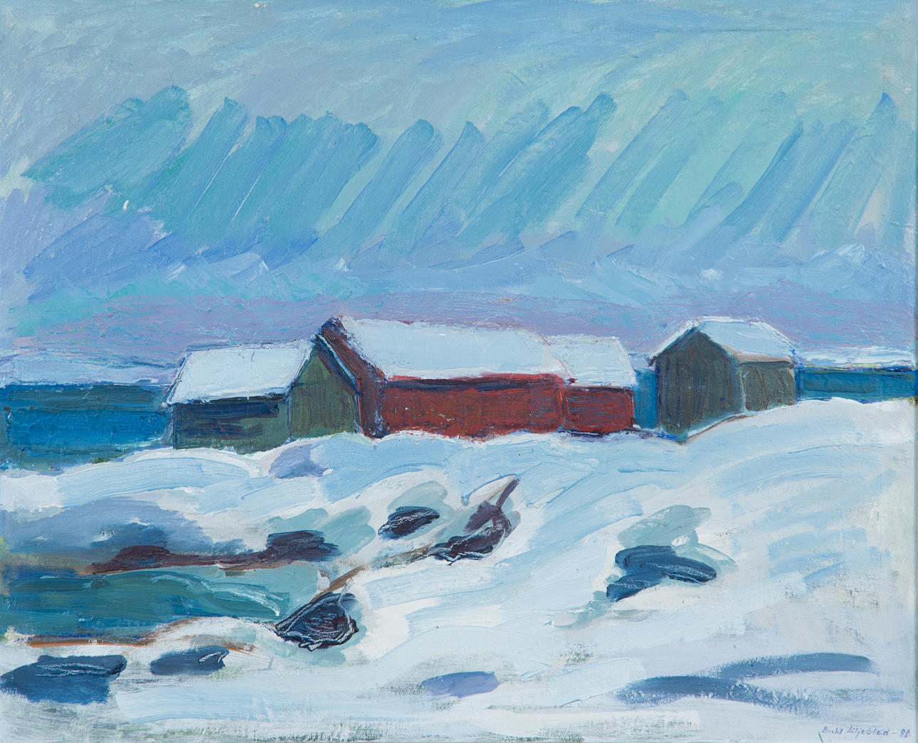 BERTIL LILJEBLAD. Hus i vinterlandskap, olja på duk, signerad -81.