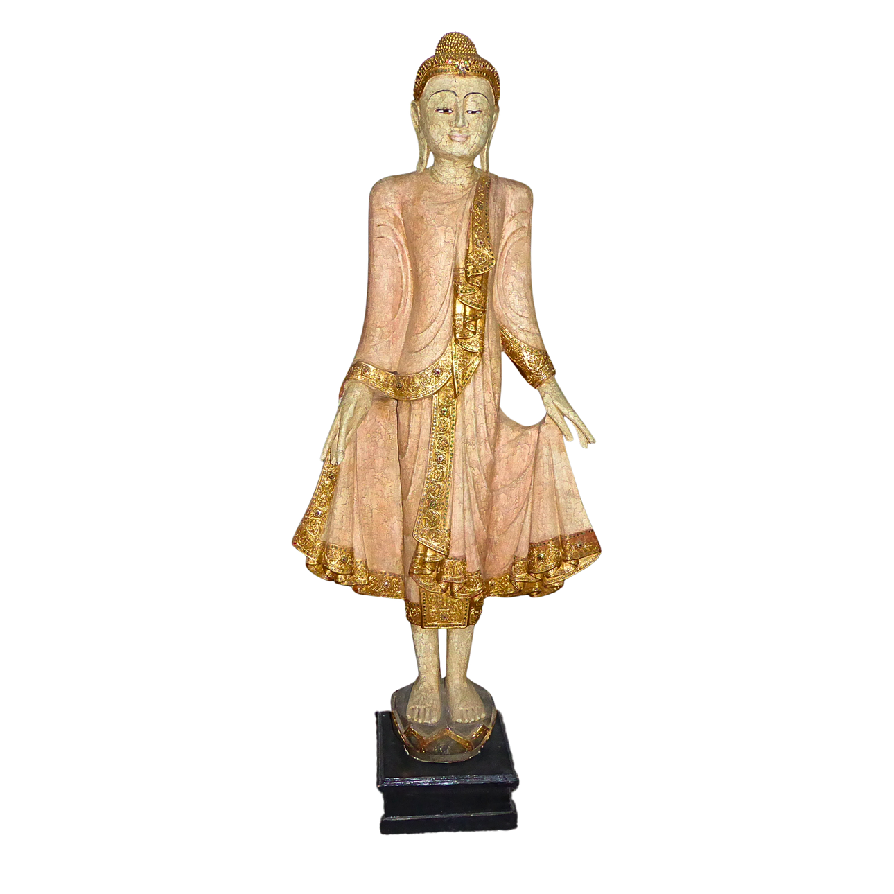 STANDING BUDDHA SCULPTURE IN CAST STONE.