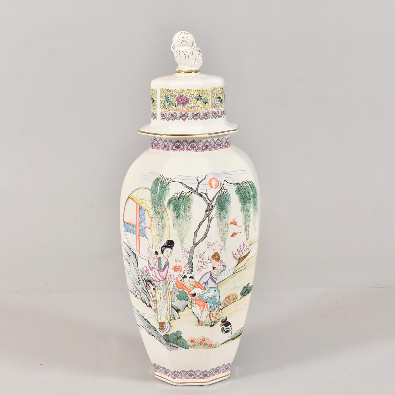 FLOOR VASE WITH LID, glazed earthenware, China.