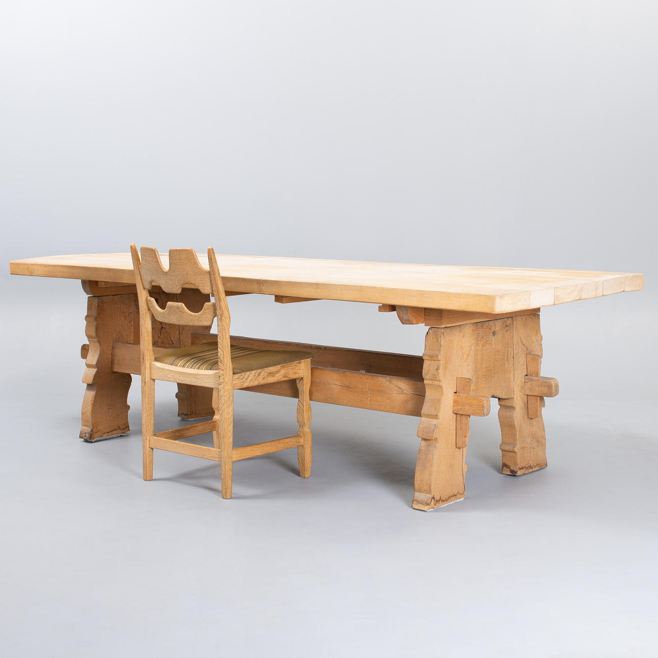 Rustic plank table in solid oak. Denmark, mid-20th century.