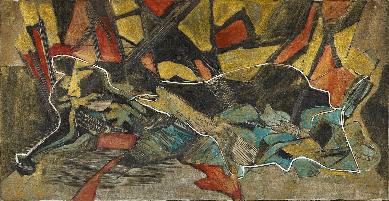 SIRI RATHSMAN (SVERIGE, 1895–1974). composition, signed, hand-coloured etching.