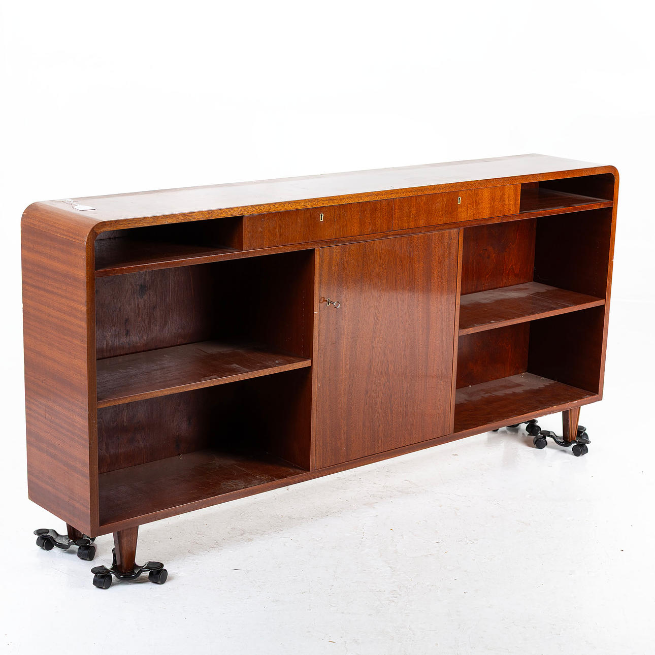 BOOKCASE, mahogany, arched, 1940s/50s.