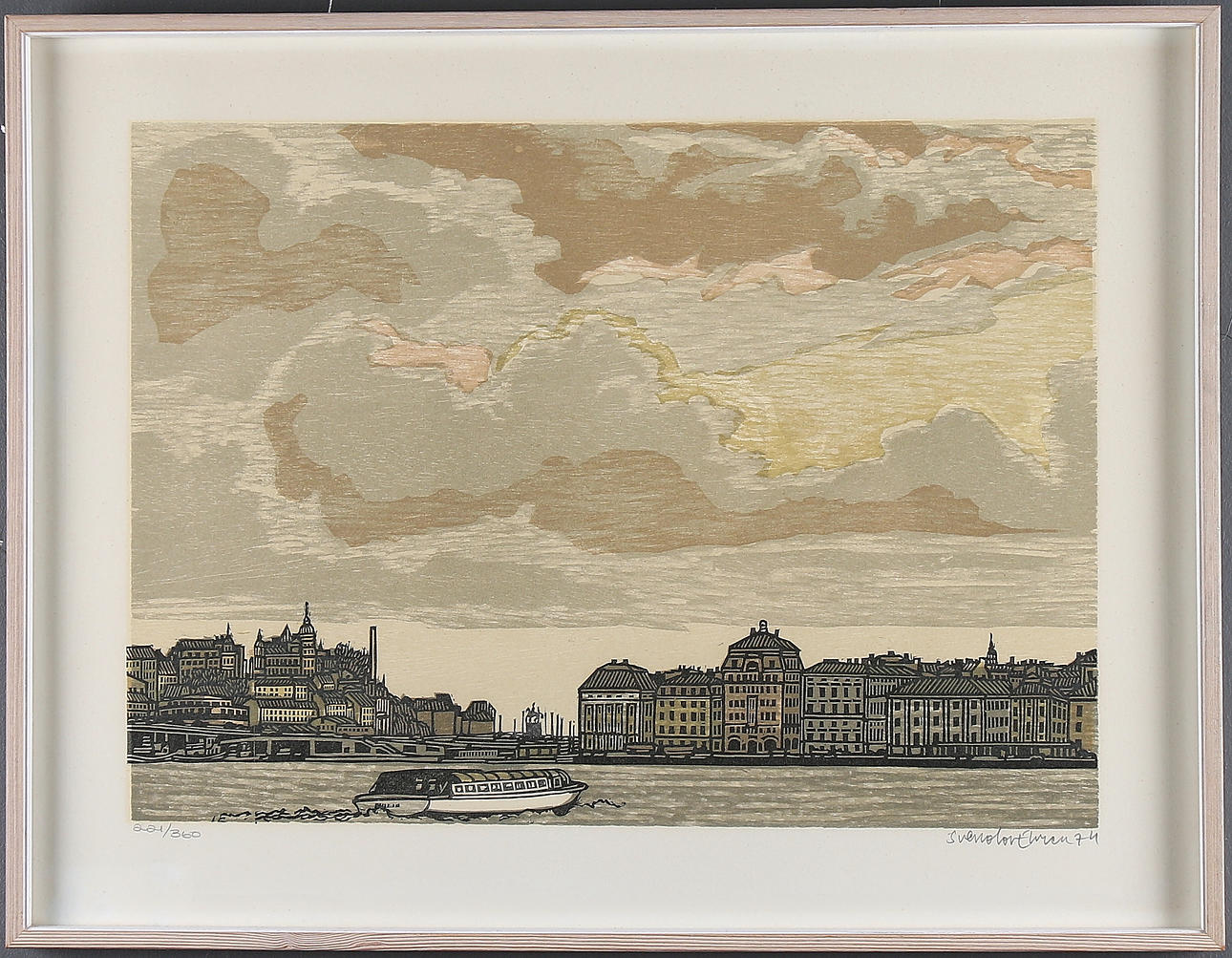 SVEN OLOV EHRÉN. "Staden mellan broarna", färglitografi, signerad och numrerad 134/360.