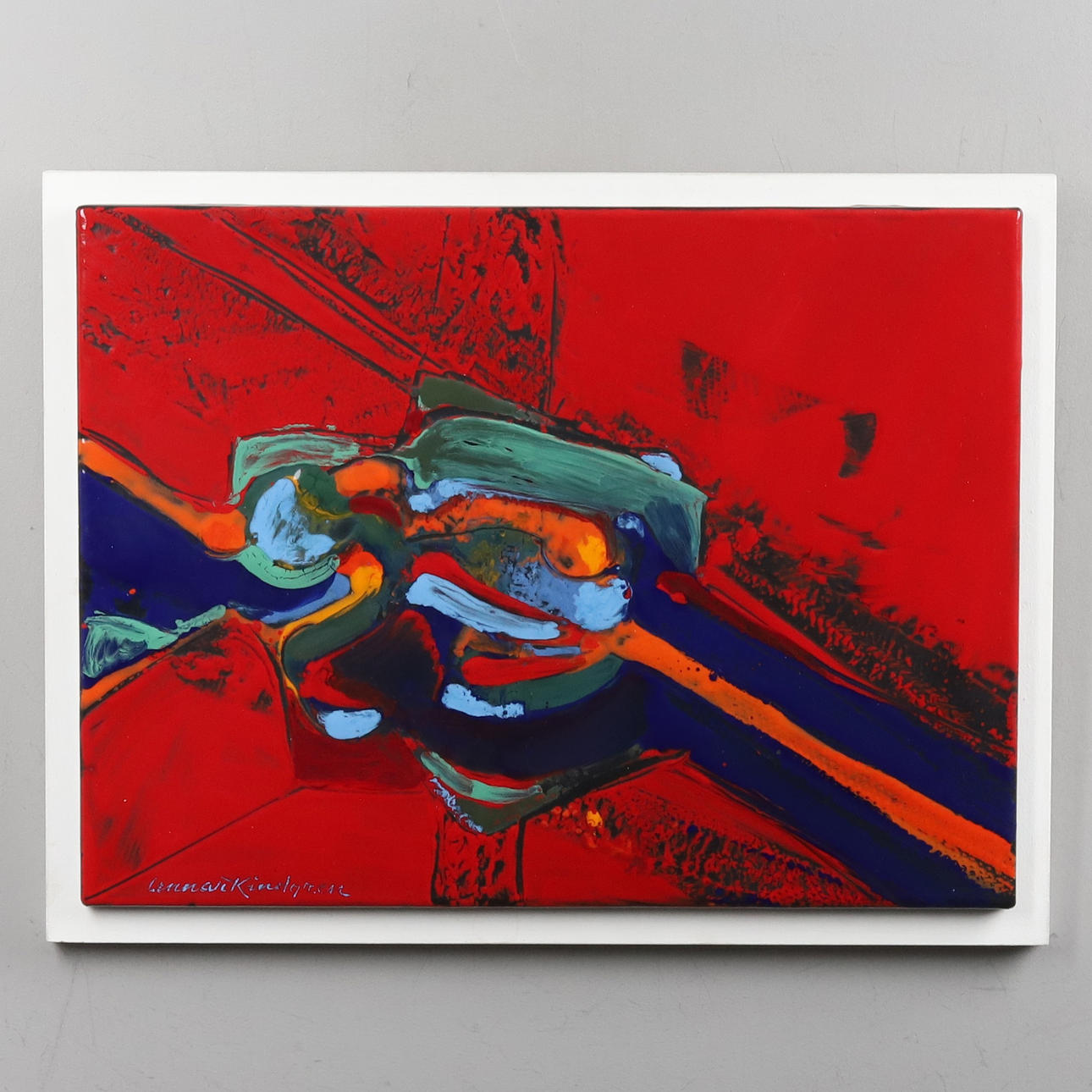 LENNART KINDGREN, enamel painting, signed.