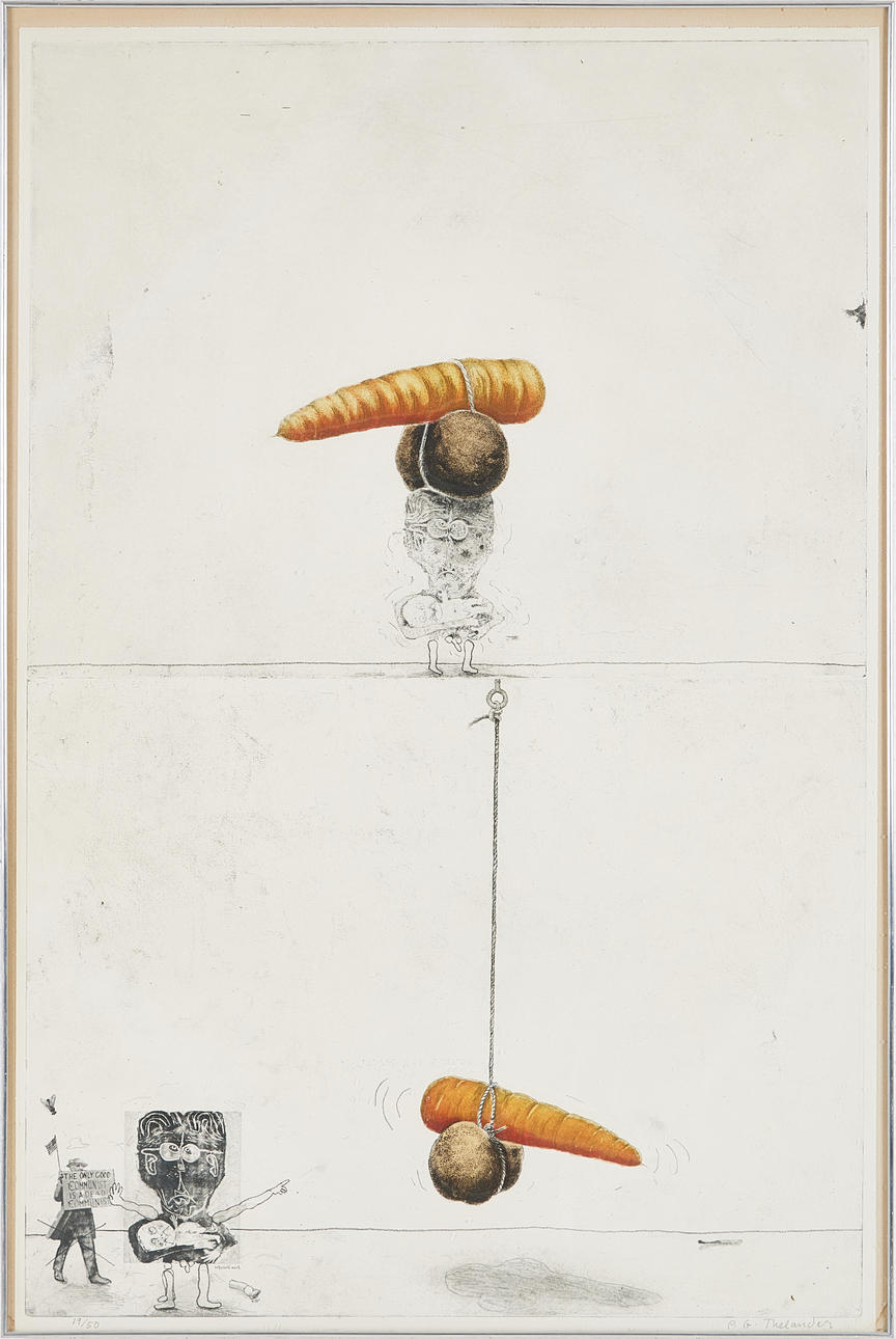 PER GUNNAR THELANDER. "Man I", colour etching, signed and numbered 19/50.