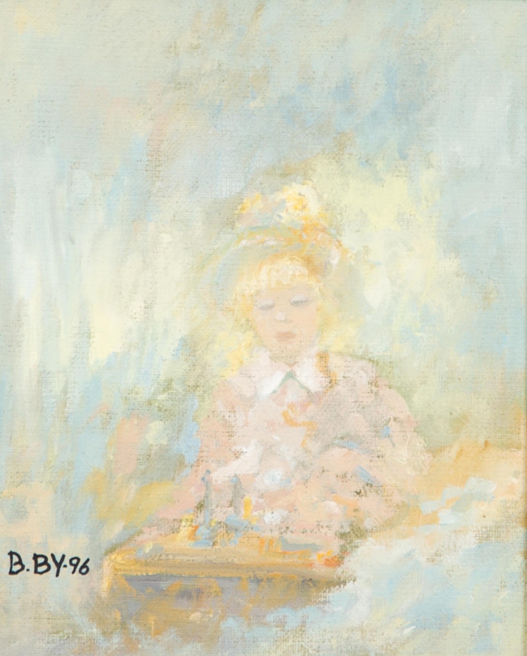 BIRGITTA BY. Flicka med hatt, olja på duk, signerad B. By -96.