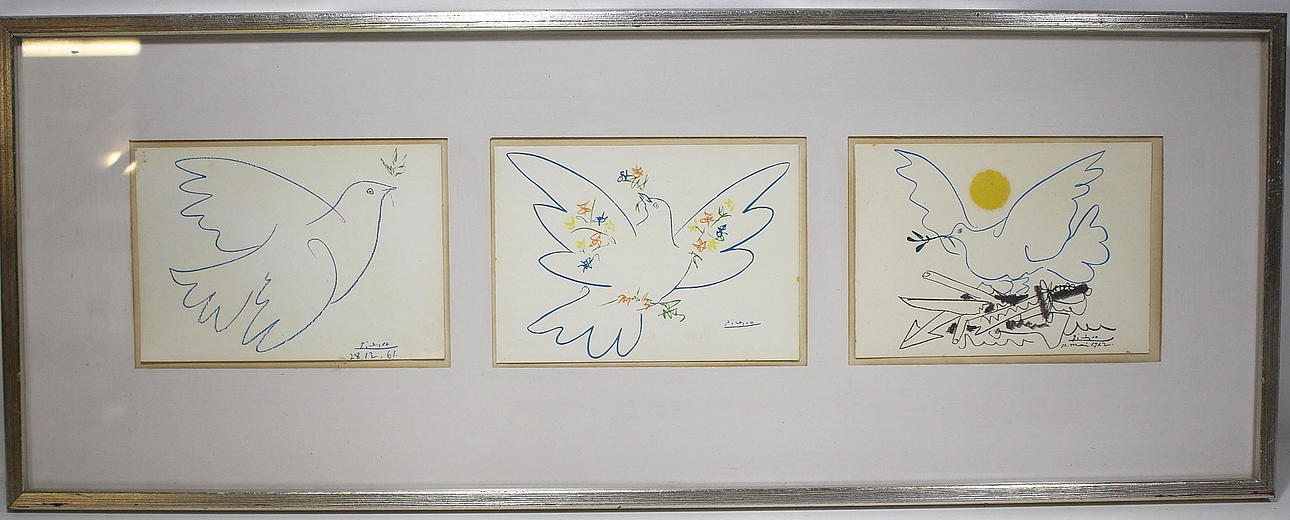 GRAFISKA TRYCK, 3 stycken. Picassso "Colombe de la paix" Samramade.