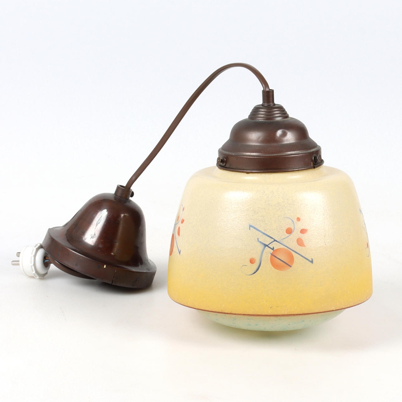 CEILING LAMP, glass/brass, Art Deco. 1930s.