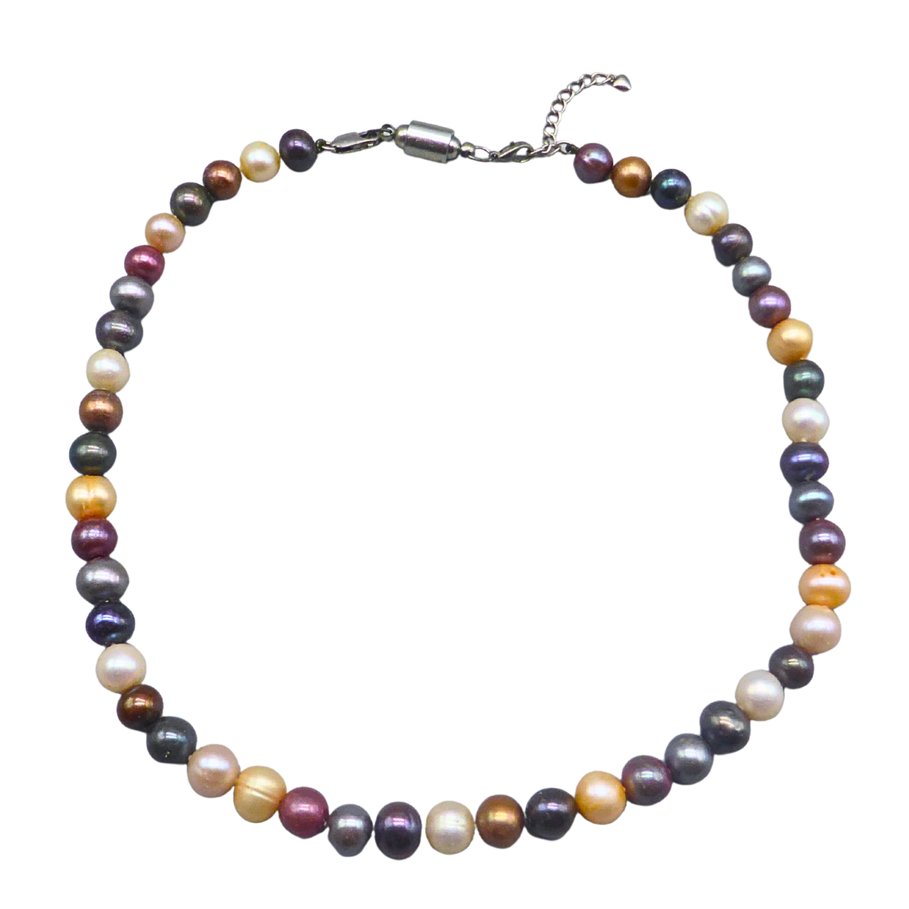 MULTICOLOURED PEARL NECKLACE WITH EXTENSION.