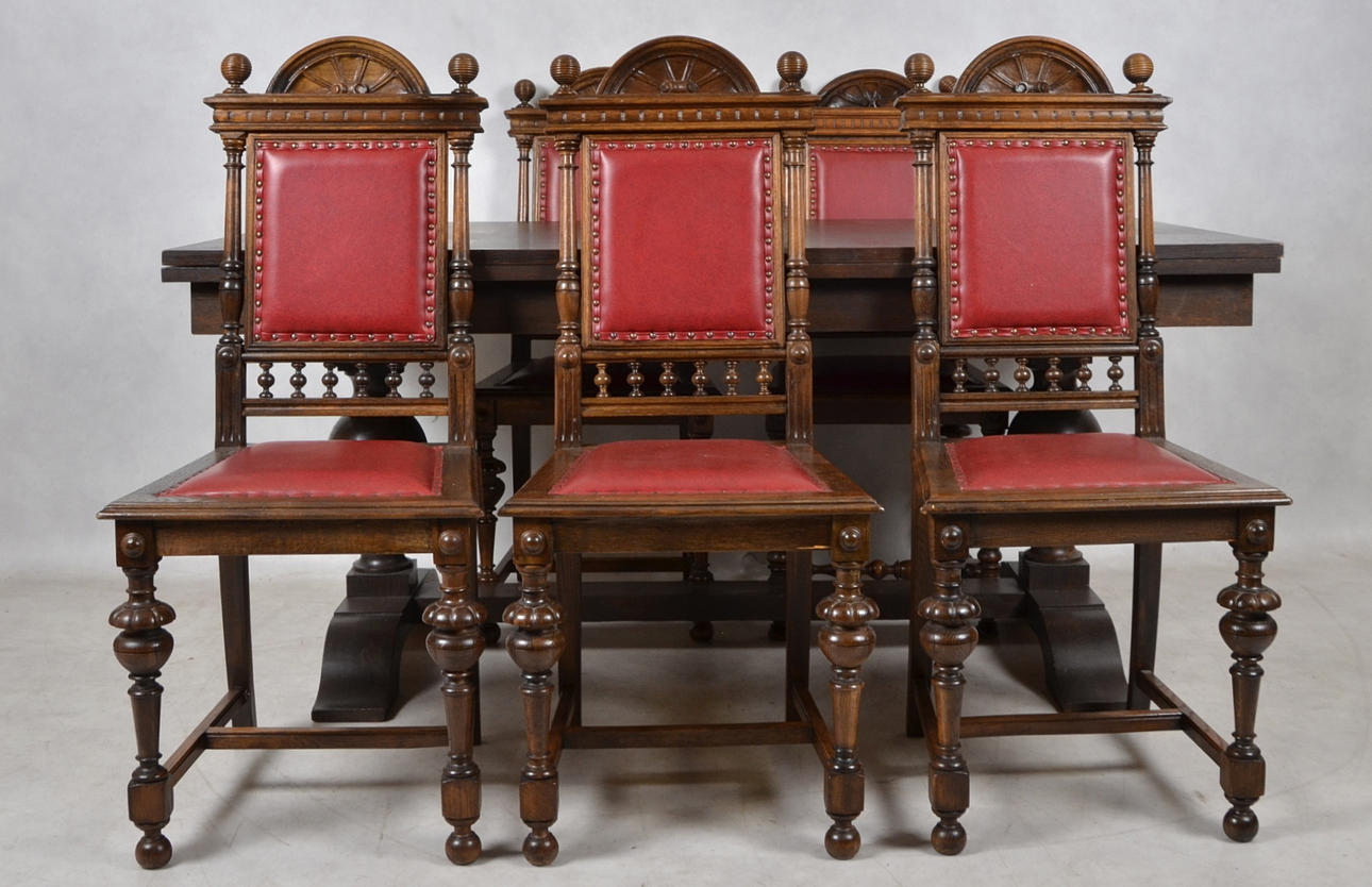 MATSALSMÖBEL, 6 delar, bord och 5 stolar, nyrenässans.