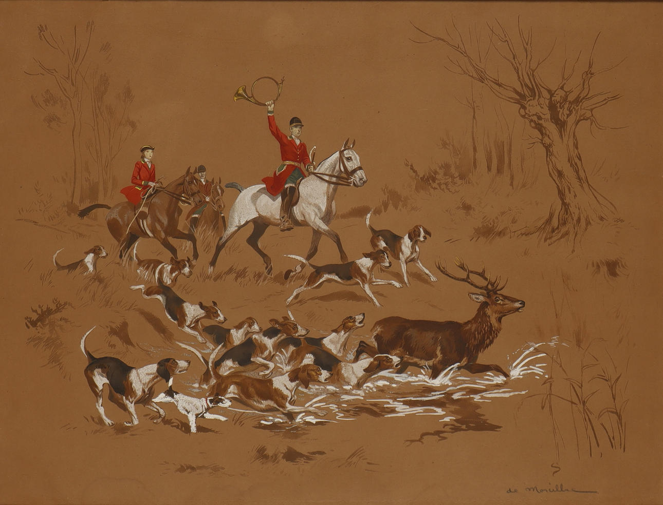 EUGÈNE LELIÈPVRE, "DE MARCILLAC". Jaktscen.