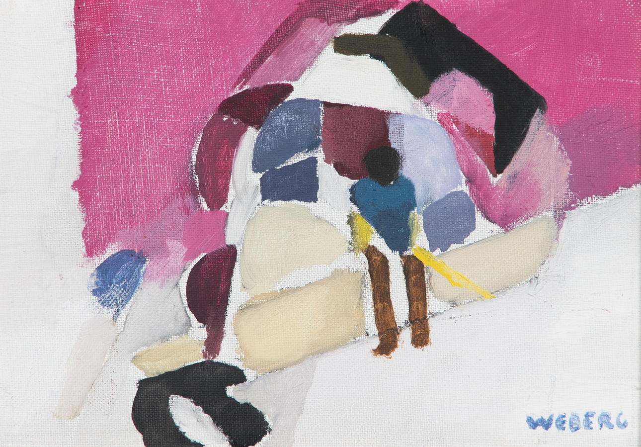 WILLIE WEBERG. "Blåval styckas", olja på duk, signerad Weberg.