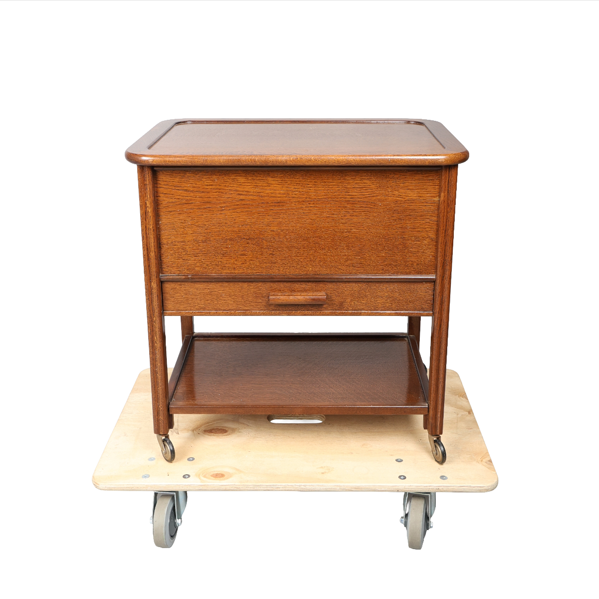MID-CENTURY C. ARNOLD LTD. OAK WORK OR SEWING BOX.