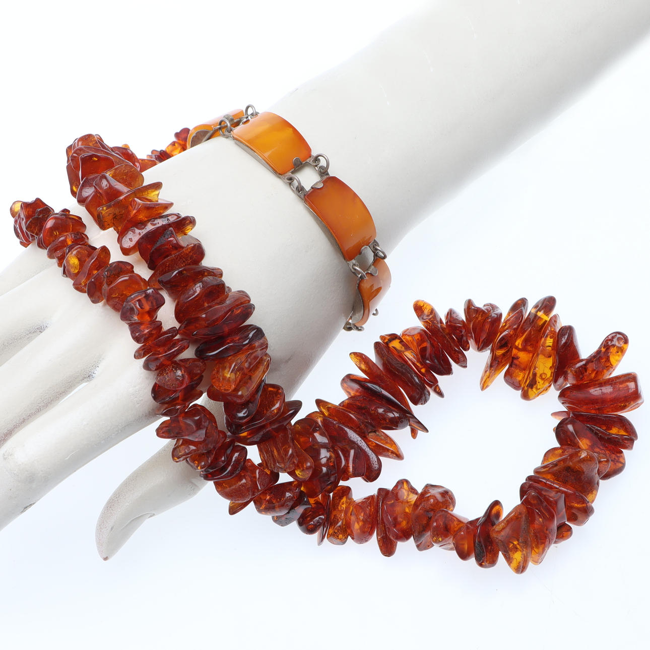 NECKLACE & BRACELET, amber & silver.