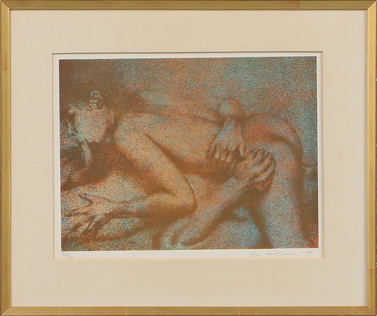 OLA BILLGREN. Erotiskt motiv, färglitografi, signerad och numrerad 36/90.