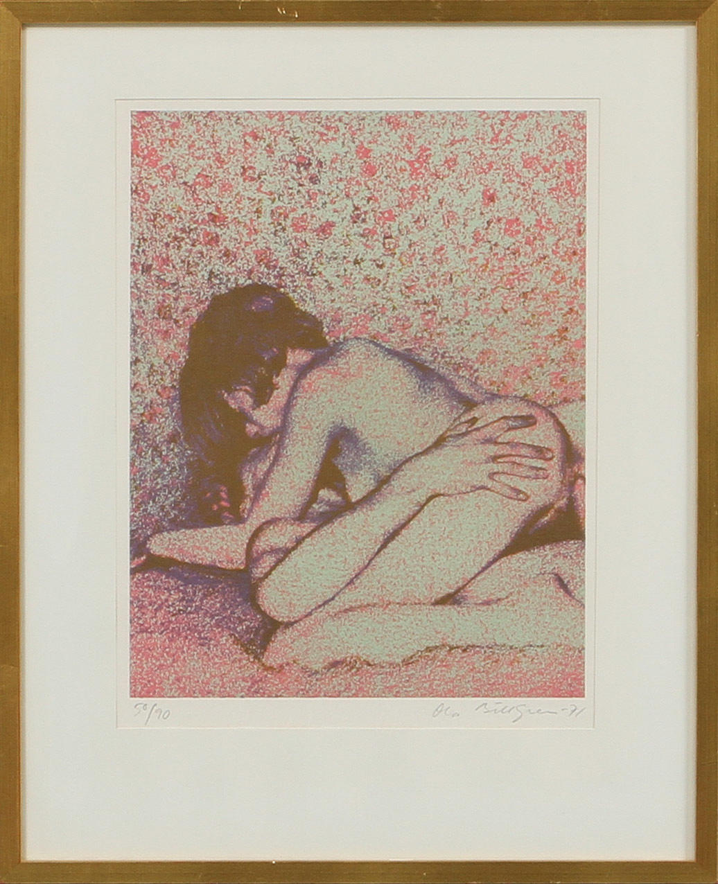 OLA BILLGREN. Erotiskt motiv, färglitografi, signerad och numrerad 50/90.