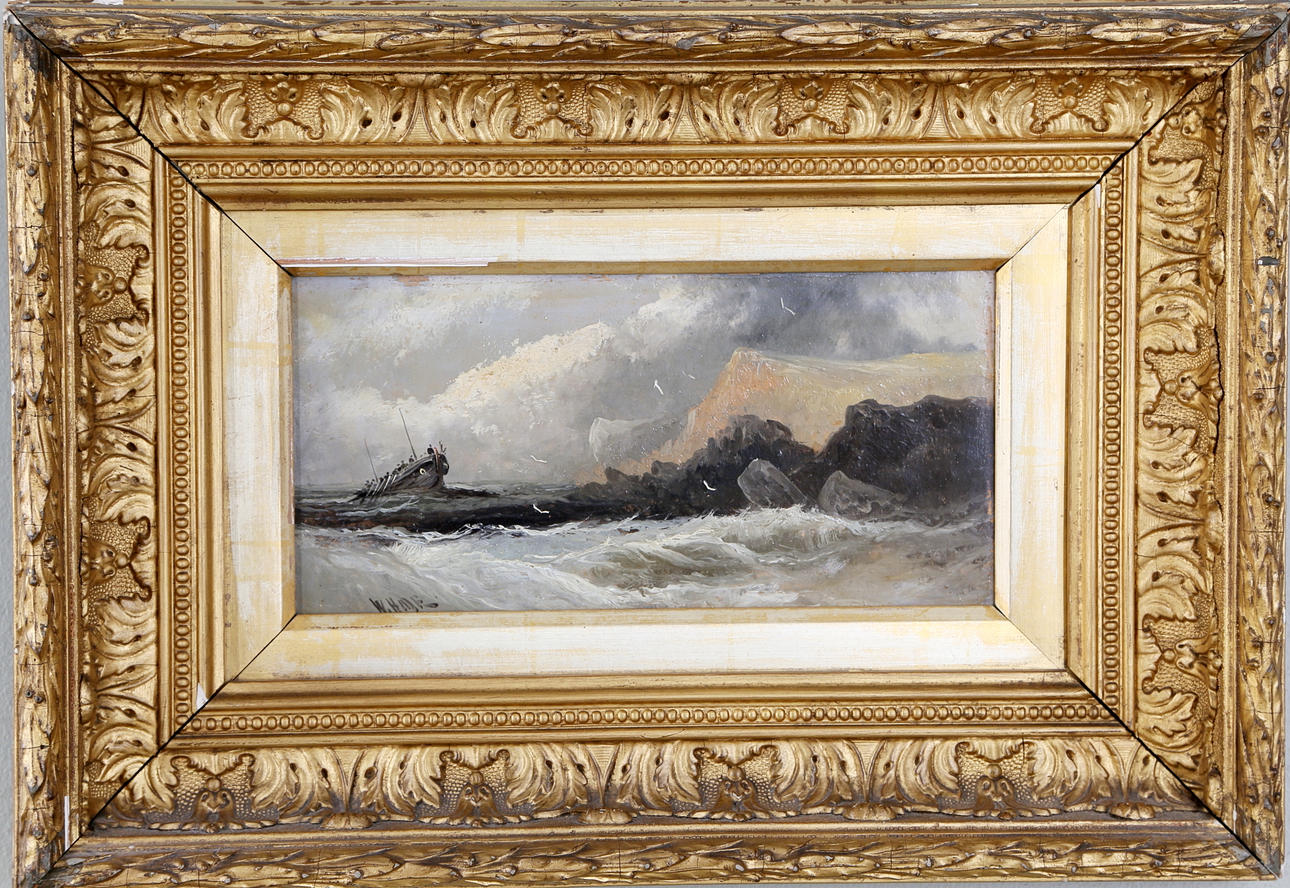 OIDENTIFIERAD KONSTNÄR. Kustmotiv, olja på pannå, England, signerad W. Hme, 18/1900-tal.