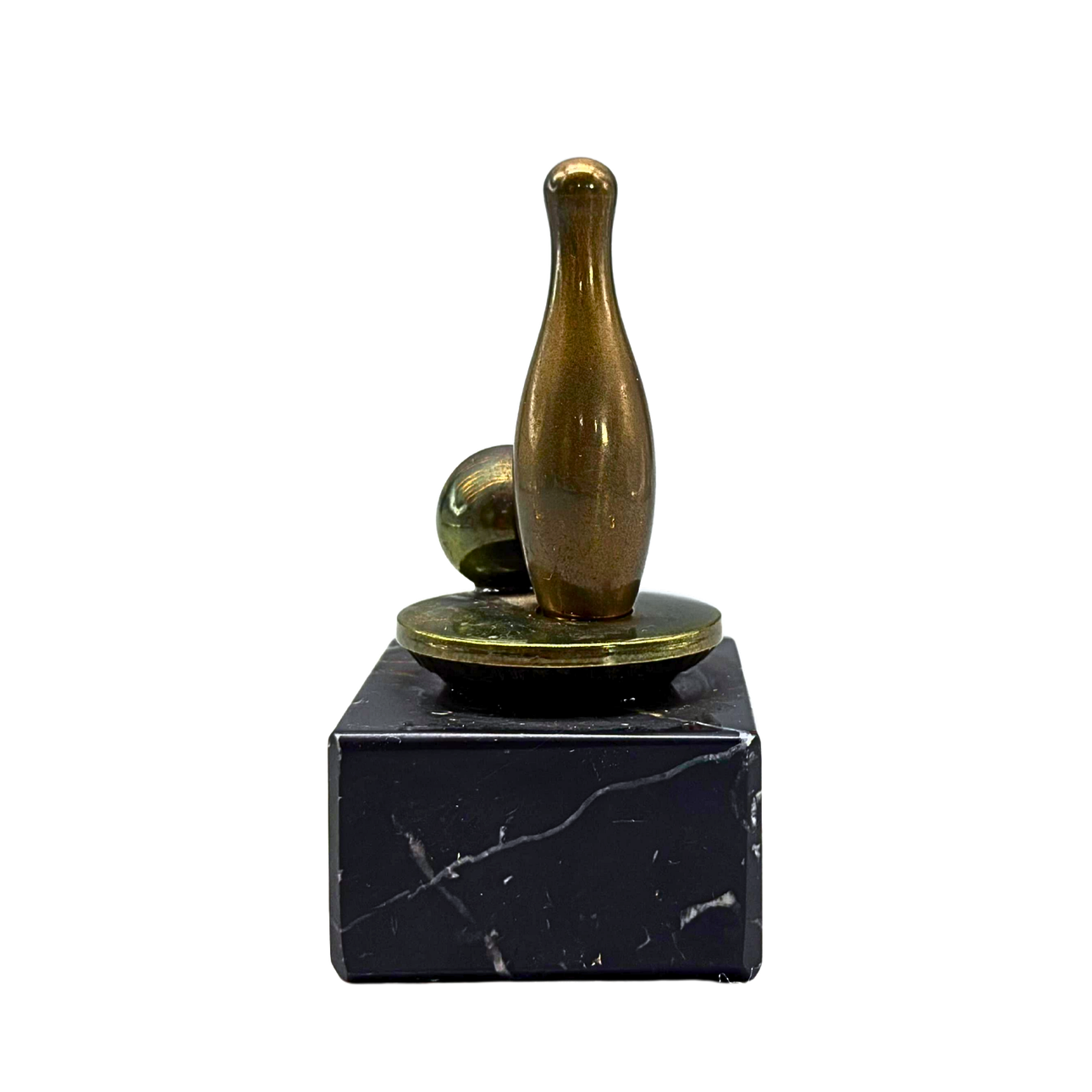 SKITTLE/BOWLING TROPHY IN BRASS AND MARBLE.