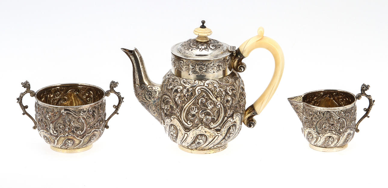 KAFFESERVIS, 3 delar silver, England, ca 500 gram.