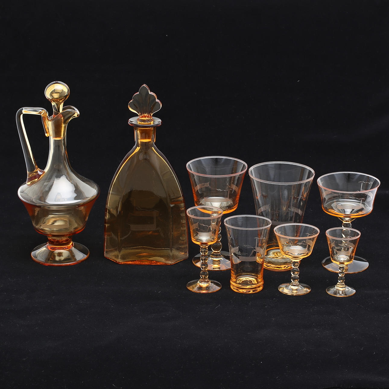 GLASSERVIS, 75 delar, bärnstensfärgad, art deco, 1900-talets första hälft.